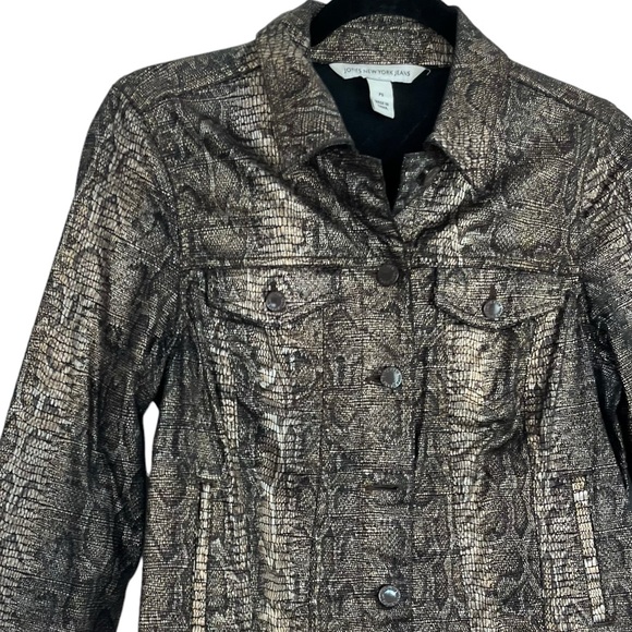 JONES NEW YORK Metallic Snakeskin Print Denim Style Jacket Size PS - Picture 4 of 8